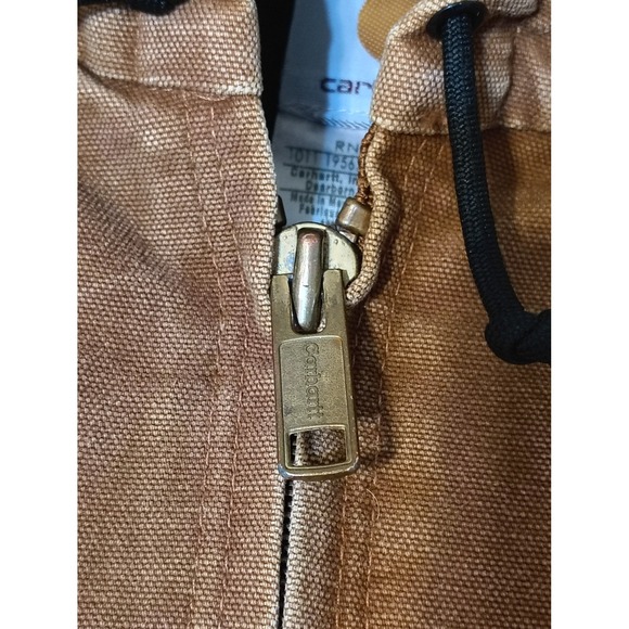 Carhartt Active Jacket Mens Brown Cotton Duck Canvas Insulated Hooded Work Coat - Picture 8 of 13